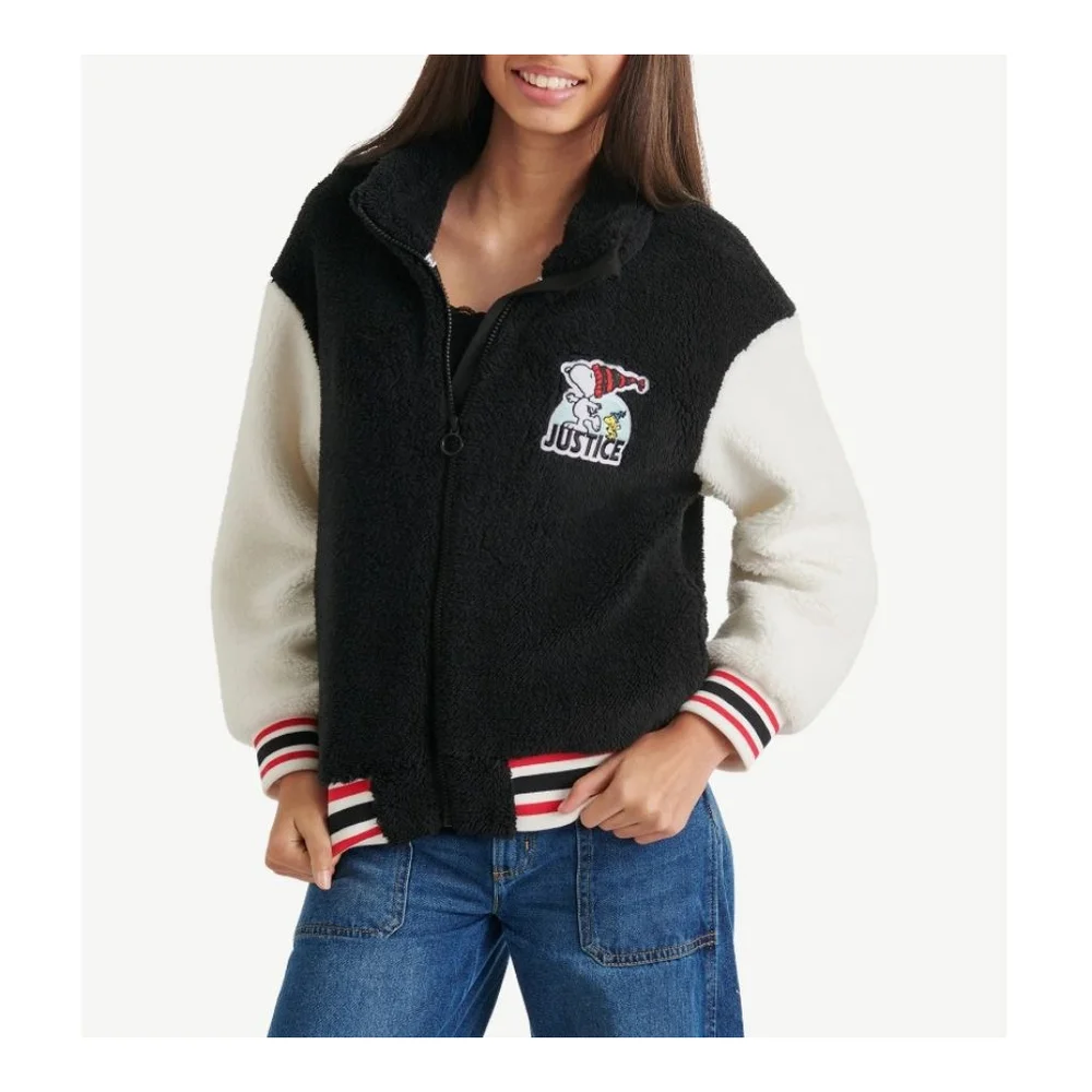 Girls Justice Peanuts Black & White Sherpa Jacket L